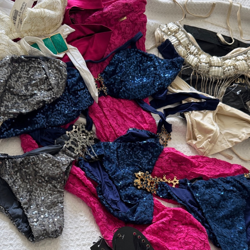 Fabric lot of beach, bunny, bikinis, tops, and bottoms pants old vintage